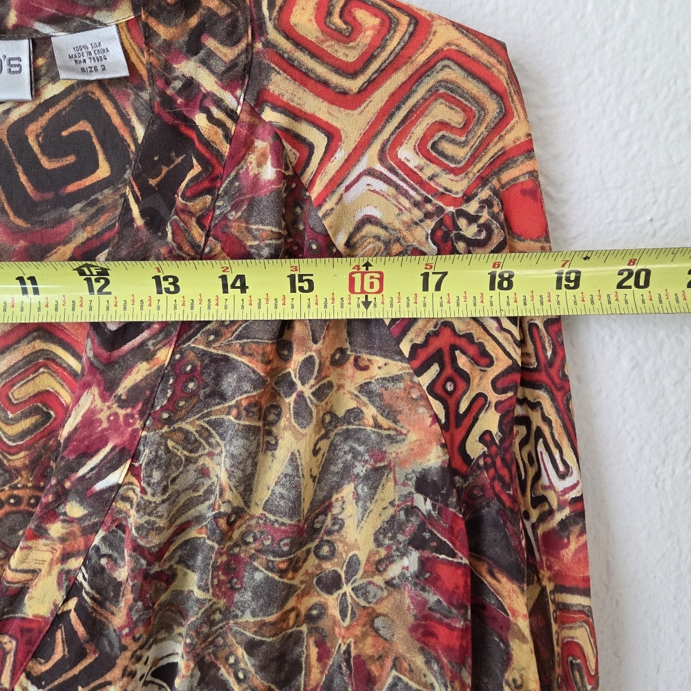 Chicos Silk Sheer Blouse Plus Size2 Sheer V-Neck Abstract Long Sleeve Top - Picture 12 of 14